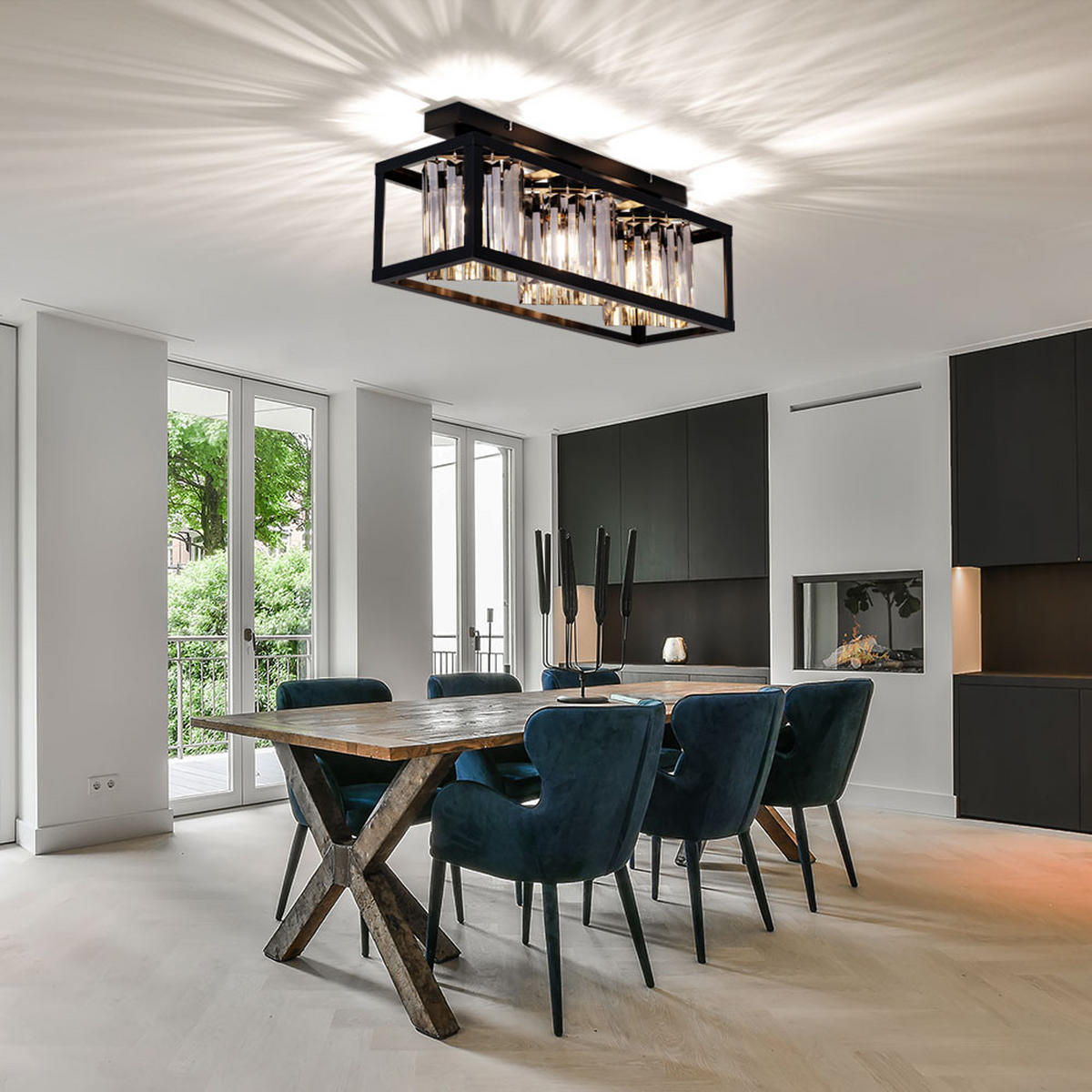 DECKENLEUCHTE MATHILDE Schwarz Glaskristall rauch - Schwarz, Glas (51/17/20.5cm) - Globo Lighting