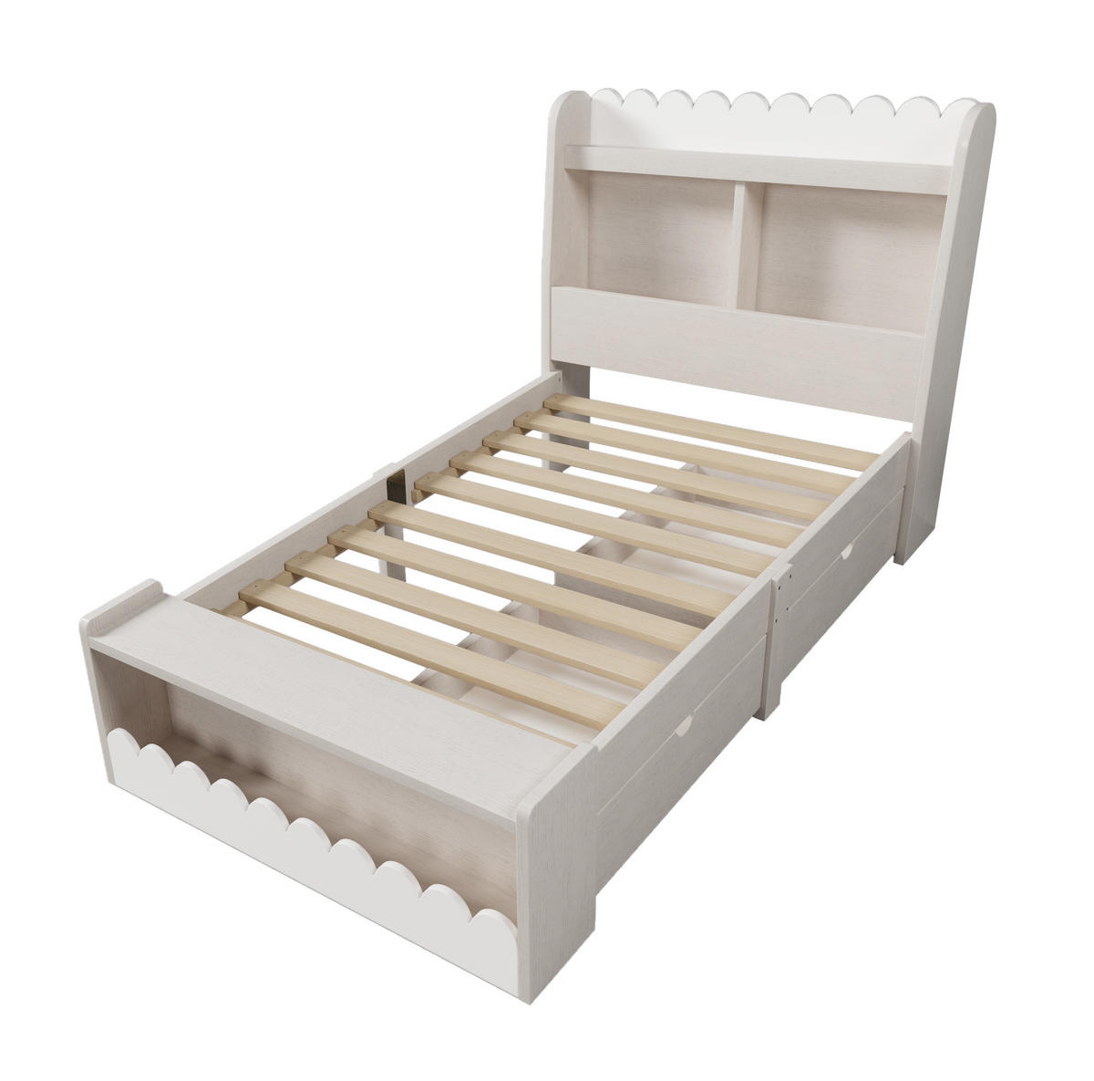 POLSTERBETT 90/200 cm Weiß und Eichefarben aus Massivholz und MDF mit Stauraum - Weiß, Holzwerkstoff (90/200cm) - OKMYHOME