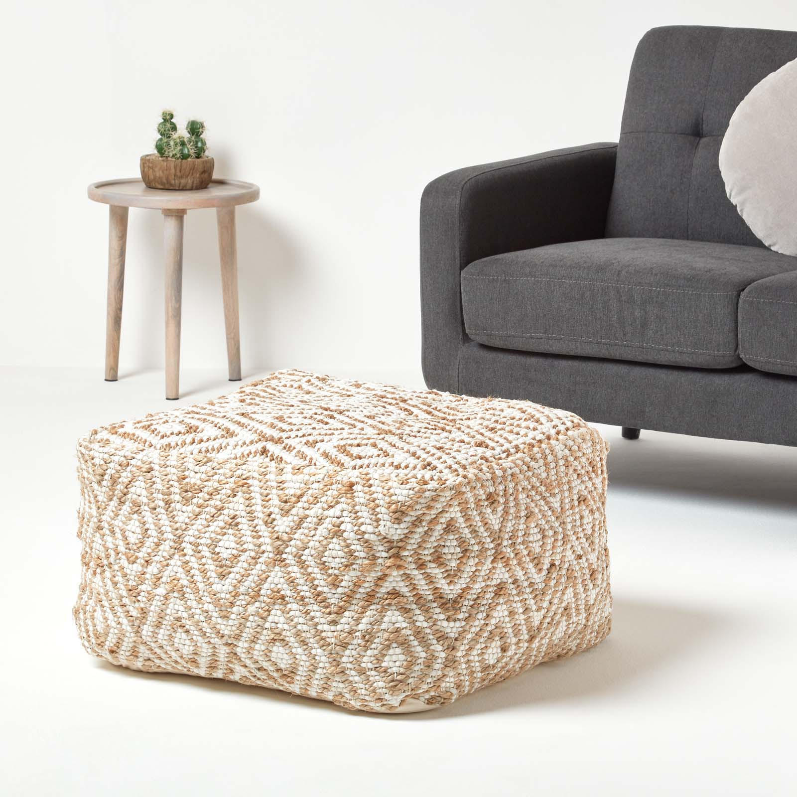 SITZPOUF Sierra mit Ethno-Muster, 60/60/30 cm - Beige, Textil (60/30/60cm) - Homescapes