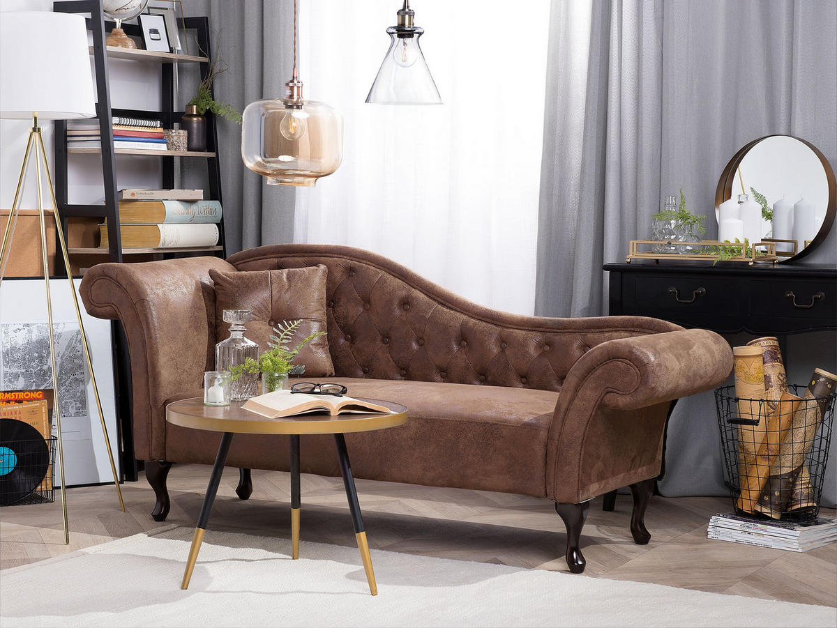 CHAISELONGUE Kunstleder hellbraun linksseitig Lattes - Braun, Kunststoff/Textil (188/87/59cm) - Beliani