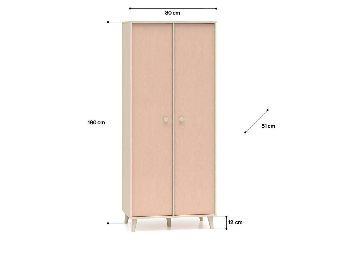 KINDERKLEIDERSCHRANK MEVEL Rosa 80x51x190 cm - Pink, Holzwerkstoff (80/190/51cm) - FURNLUX