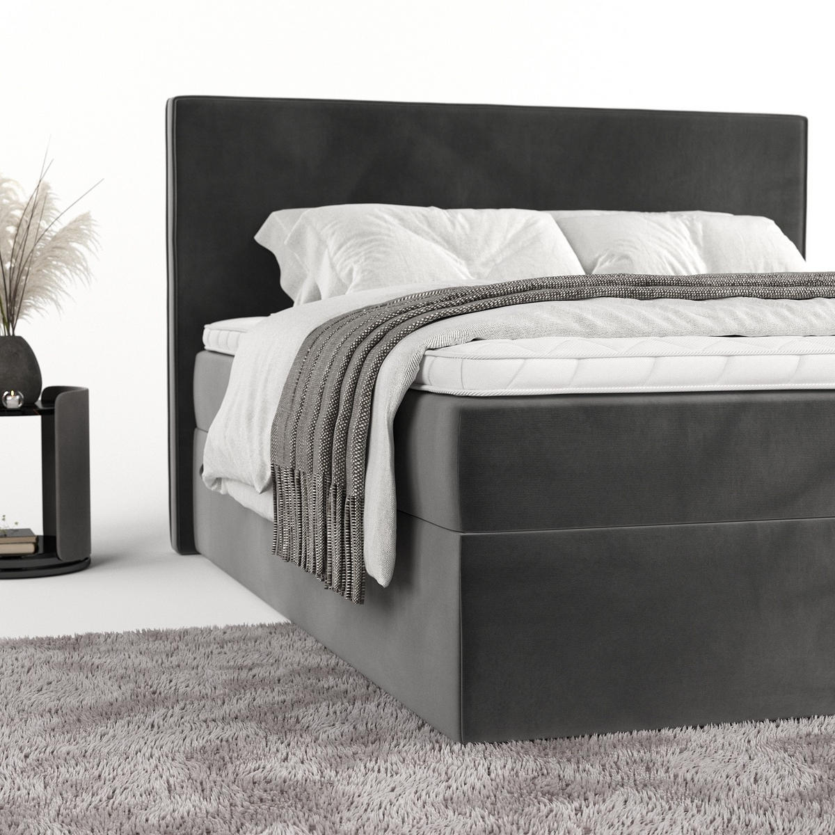 BOXBETT Nuvia 140/200 cm Grau im Kronos Stoff - Schwarz/Grau, Holz/Holzwerkstoff (140/200cm) - AltaBeds