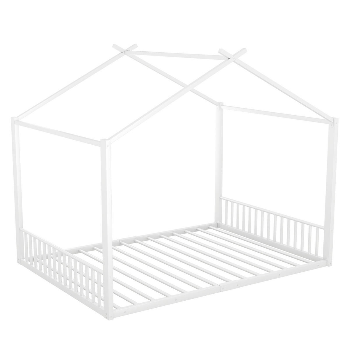 HAUSBETT aus Metall 140x200 cm Weiß in Hausform, stabile Konstruktion und pflegeleicht - Weiß, Metall (140/200cm) - Modfu