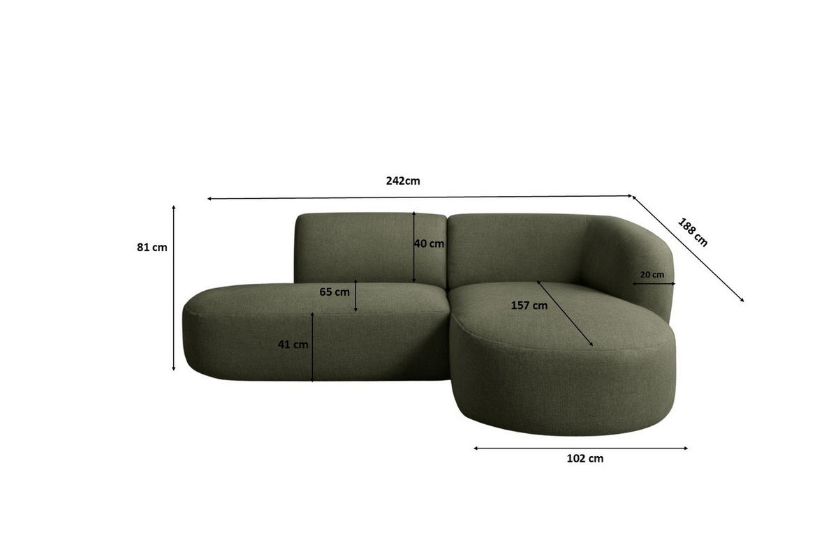 ECKSOFA L-Form Luna, stoff Lins, Grün, Rechts - Grün, Holz (242/188cm) - Kaiser Möbel