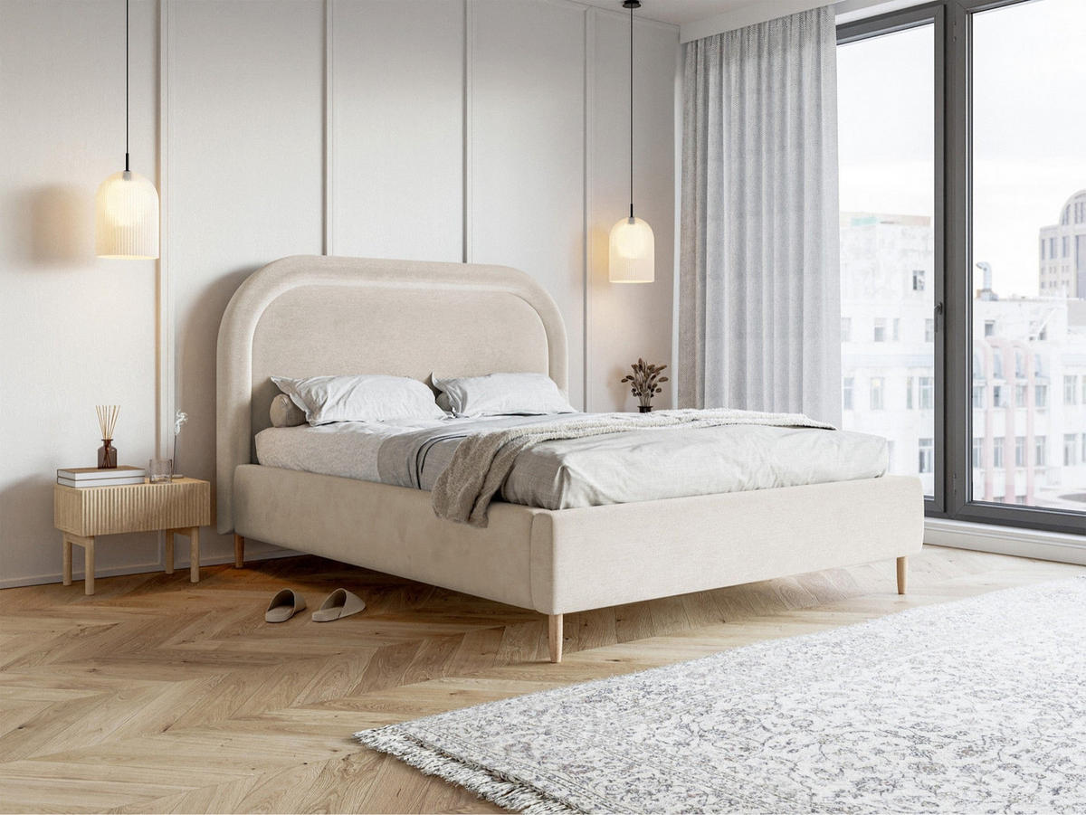 POLSTERBETT Loreo Greige Samt wasserfest 140x200cm - Taupe/Beige, Holz/Textil (140/200cm) - Selsey