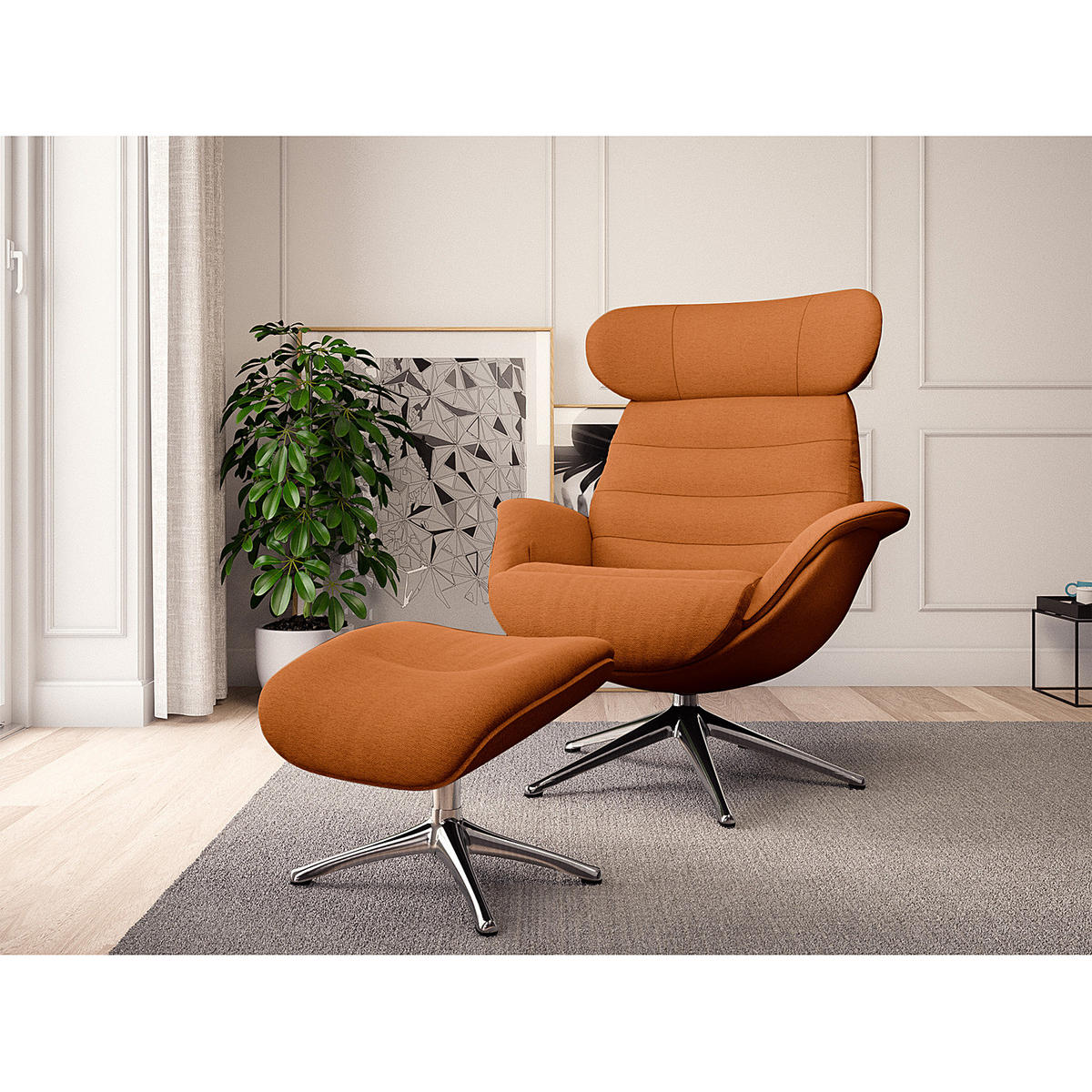 RELAXSESSEL - Chromfarben/Orange, Textil/Metall (90/107/90cm) - home24