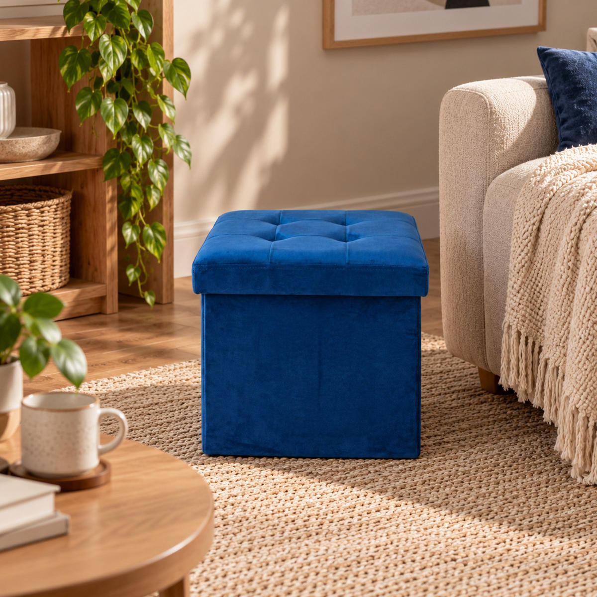 POUF mit Stauraum 38/38/38 cm - Dunkelblau, Textil (38/38/38cm) - SCENA LIVING