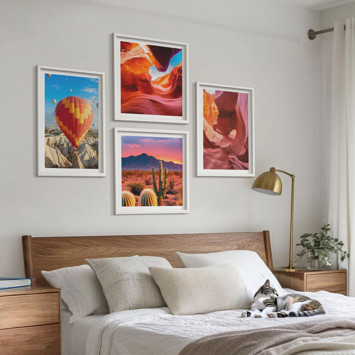 BILDER SET 4er Set - 50x50 cm & 40x60 cm Weißer Rahmen - Landschaften von Wüstenschluchten - Weiß, Kunststoff (50/50cm) - TULUP