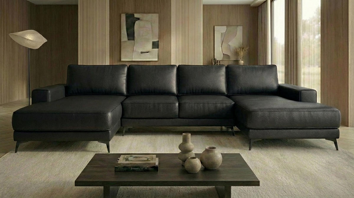 ECKSOFA VALTOR 320 cm x 185 cm – Stoff: ECO CAYENCE Schwarz 1114 Farbe: Schwarz - Schwarz, Textil (320/185cm) - A&J MöbelLand