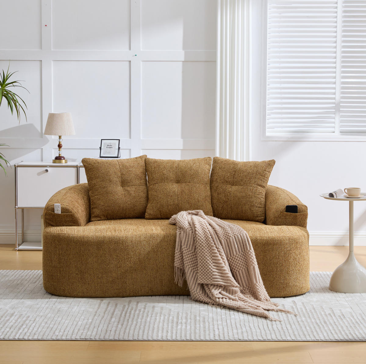 SOFA 2-Sitzer Chenille 164 x 92 x 60 cm Senfgelb - Gelb, Holzwerkstoff (164/60/92cm) - Meubliv