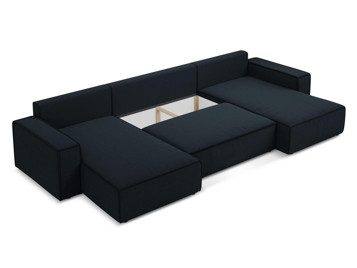 ECKSOFA mit Schlaffunktion Samt Stoff Blau - Blau/Petrol, Kunststoff/Textil (148/207cm) - Makamii