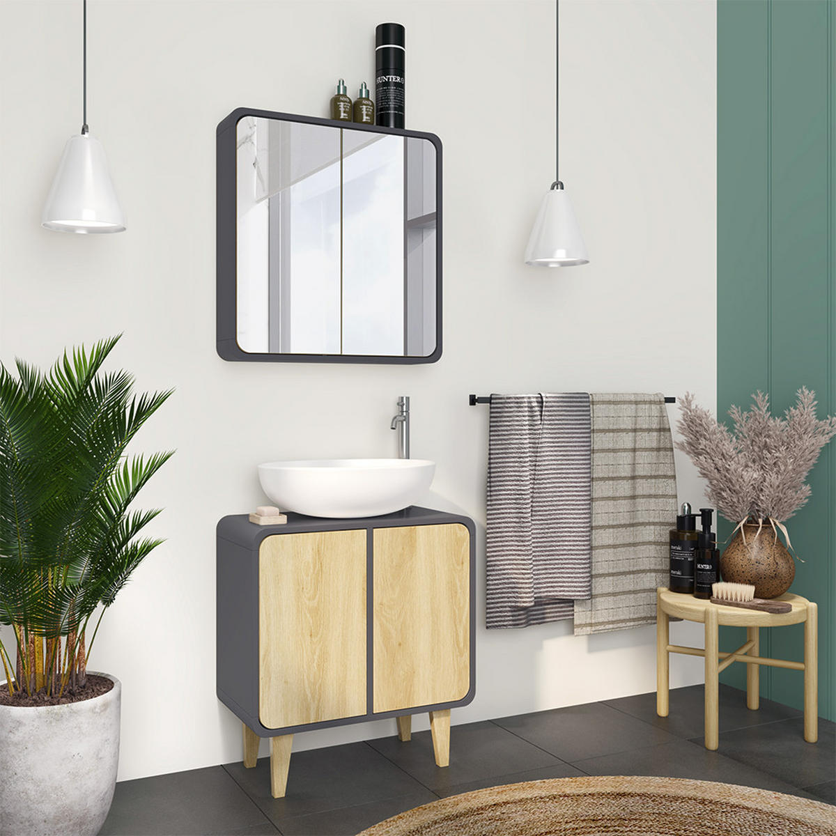 KOUPELNOVÝ NÁBYTEK Arla Antracit/dub - antracitová/barva dubu, kompozitní dřevo (60/61/30cm) - Vicco