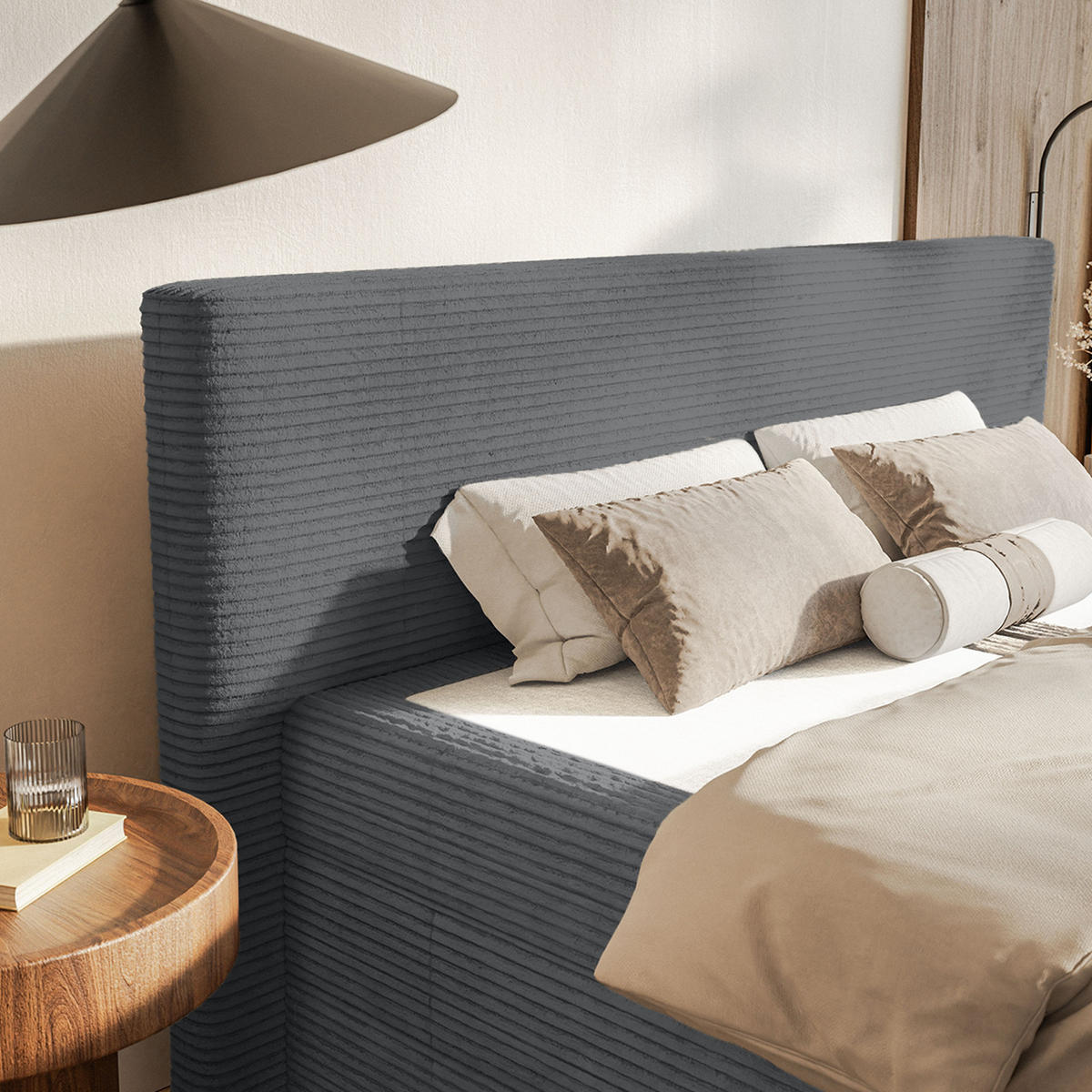 BOXSPRINGBETT Velipoja Cord 140x200 cm, Dunkelgrau - Dunkelgrau, Textil (140/200cm) - Fedve