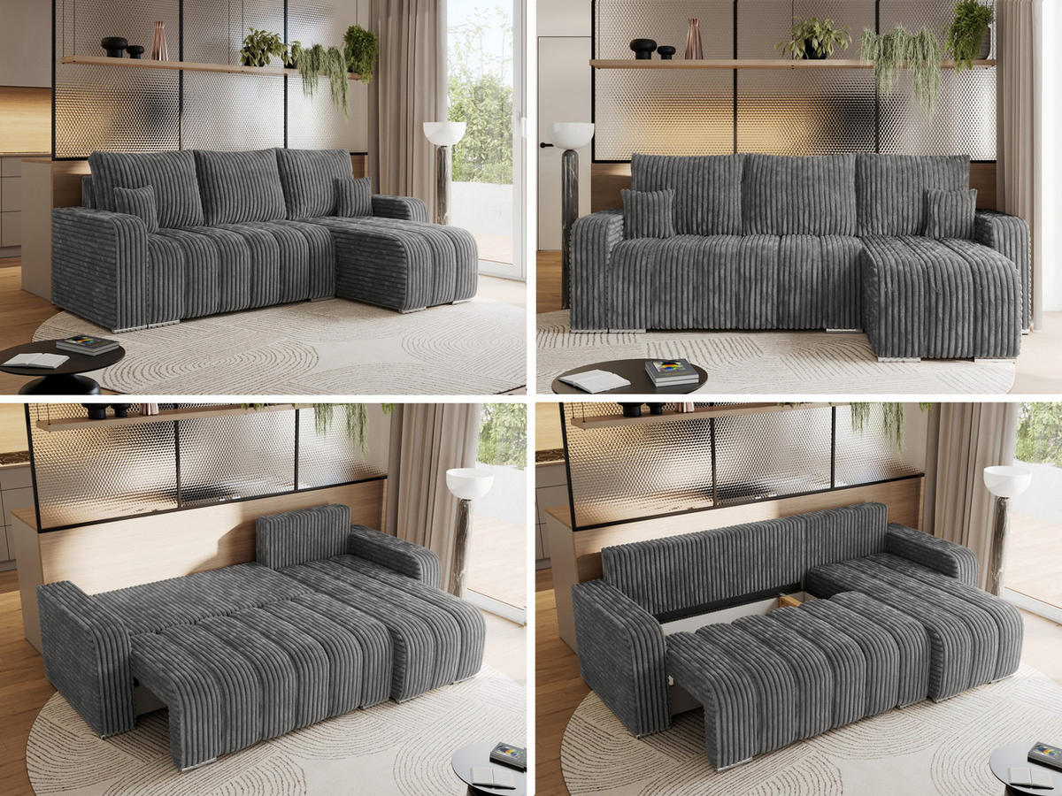 ECKSOFA KIRASSO L Dunkelgrau Cord - Dunkelgrau/Grau, Textil (245/147cm) - MKS
