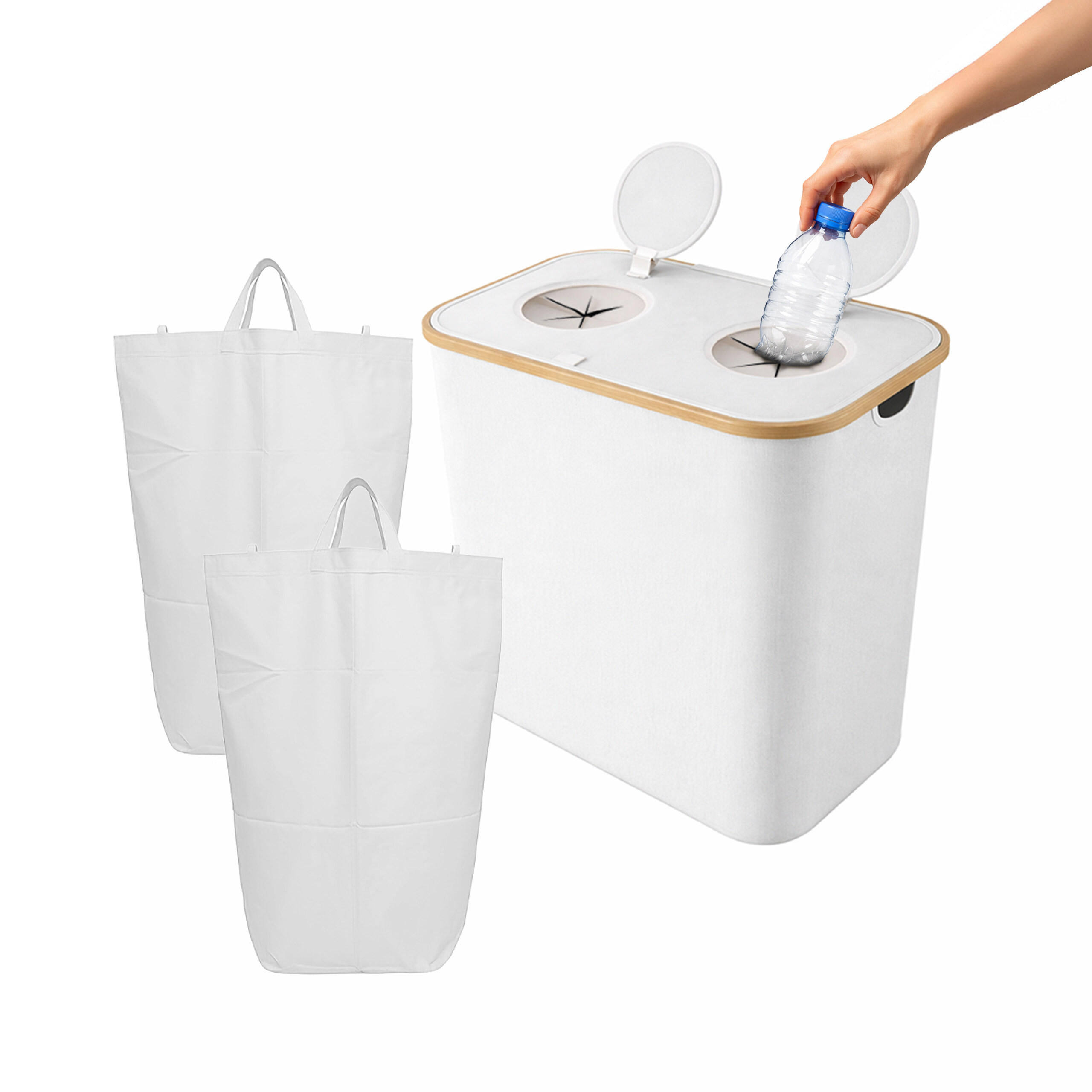 SPREMNIK Bijeli 2 pretinca 140 l - bijela, tekstil/drvo (57/68.5/37cm) - Relaxdays