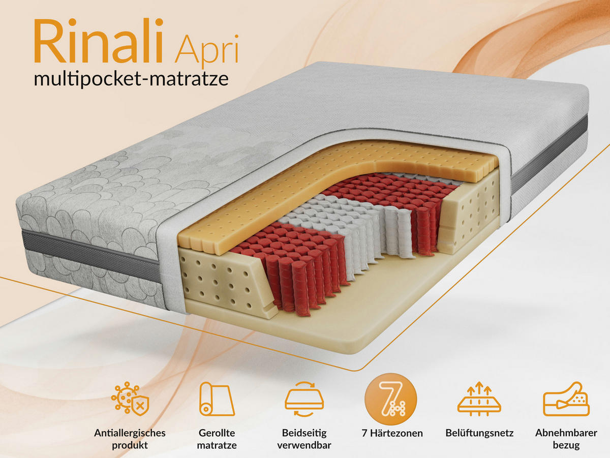 TASCHENMATRATZE RINALI - 180/200 - H3 - Apri - Hellgrau, Textil (180/200cm) - MKS
