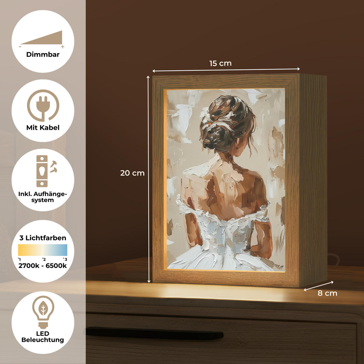 TISCHLEUCHTE Frau - Farbe - Abstrakt - Beige - Modern 15x20 cm - Brombeere, Holzwerkstoff (8/15/20cm) - OnlyWow