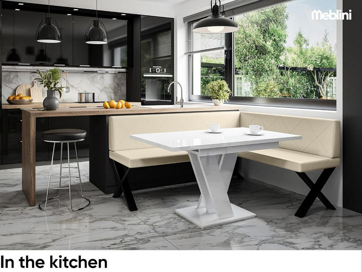 ECKBANK ERIC_X - Creme, Leder (128/168cm) - Meblini