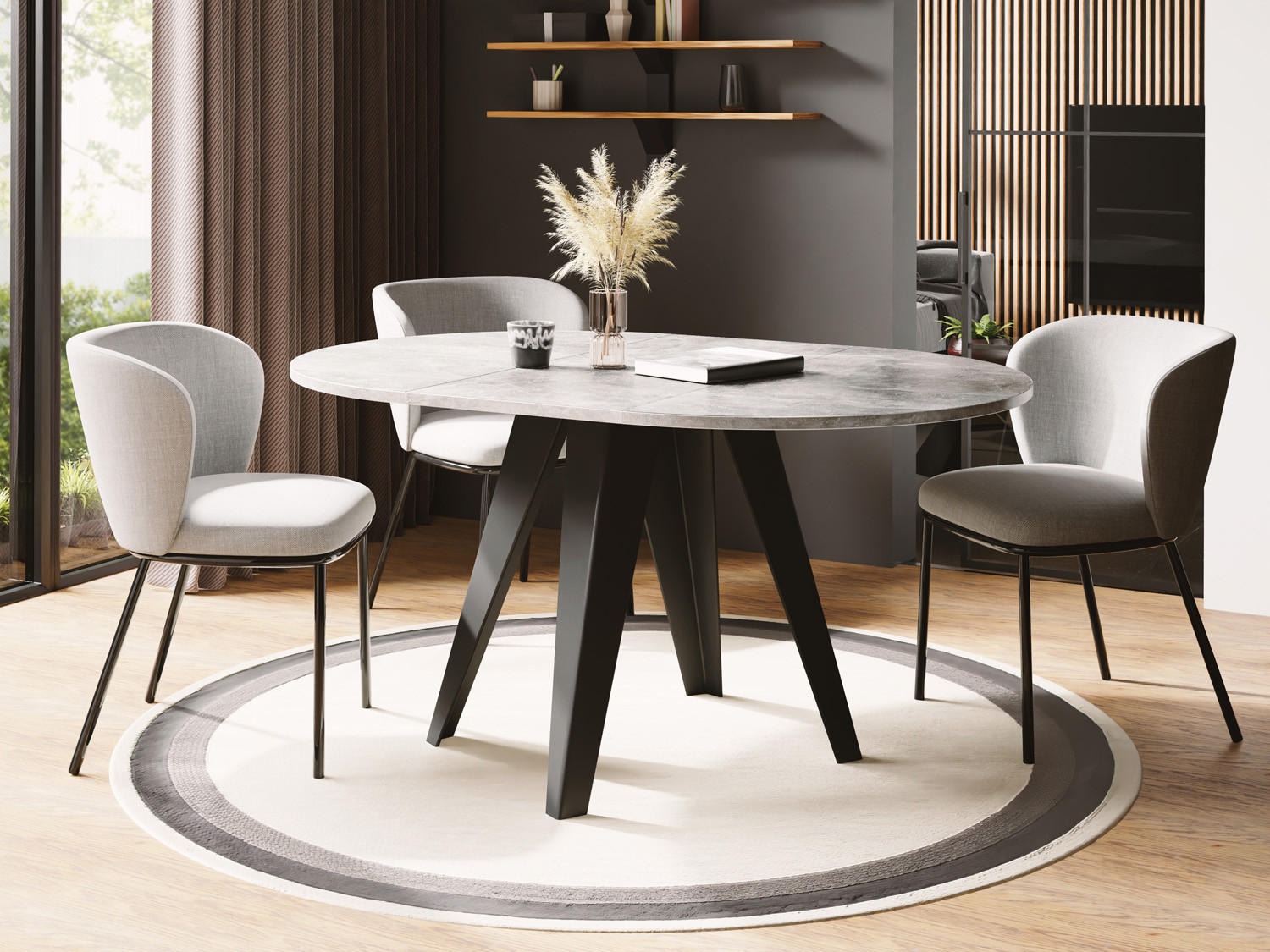 Thumbnail - WFL Group Esstisch, Hellgrau, Holzwerkstoff, Rund,Rund, 90x76x90 cm, Esszimmer, Tische, Esstische