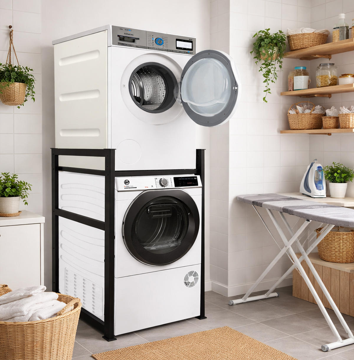 WASCHMASCHINENREGAL 74x65x111cm - Schwarz, Metall (74/111/65cm) - QUICK STAR