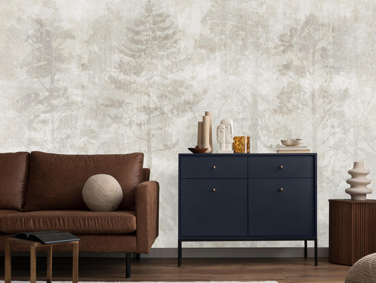 FOTOTAPETA Pre Obývaciu Izbu Boho Abstrakcia Les Stromy Betón Vintage 500 x 350 cm - béžová, papier (500/350cm) - Muralo