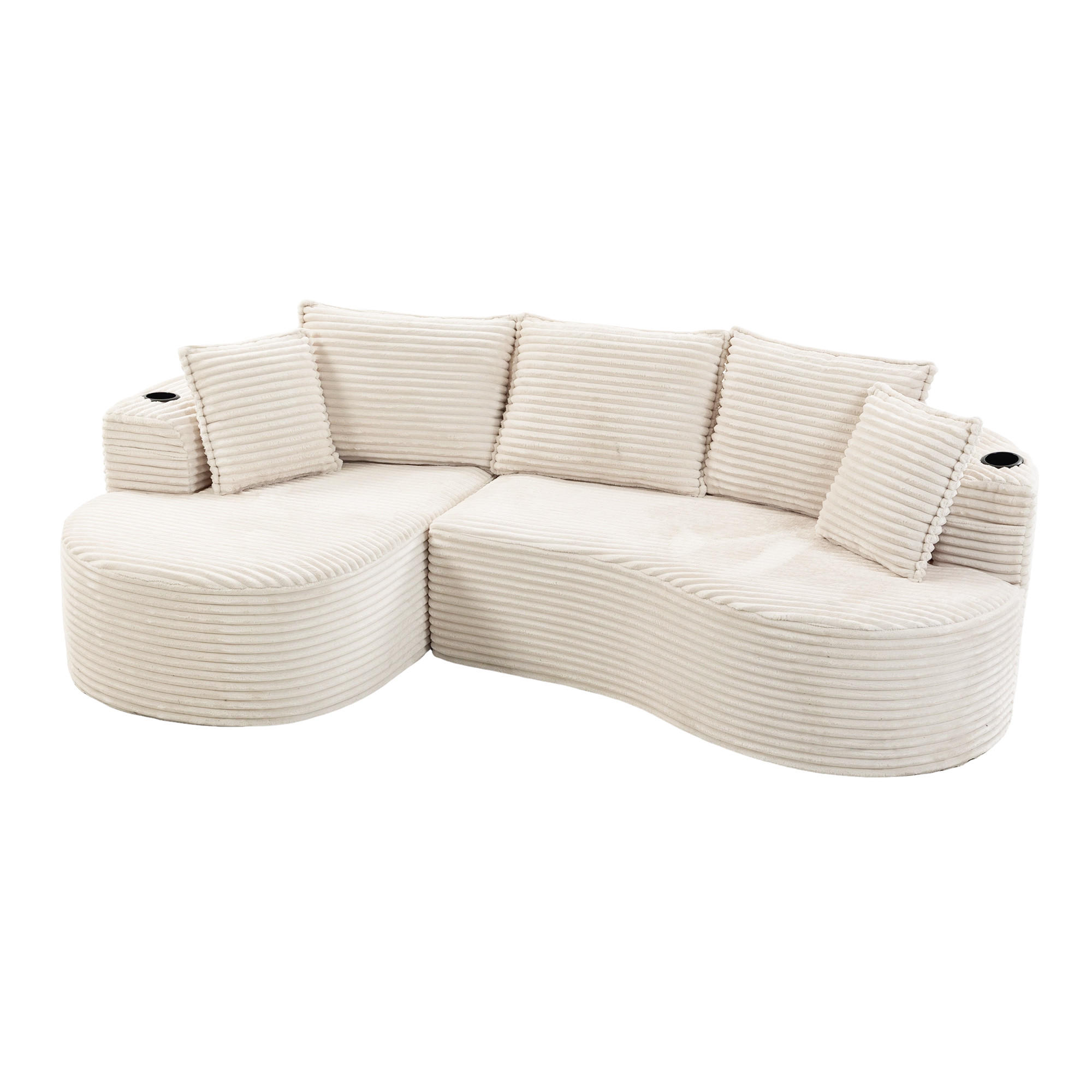 ECKSOFA 250/152/82 cm Beige mit Becherhalter und Stautasche - Beige, Textil (250/152cm) - Oxeza