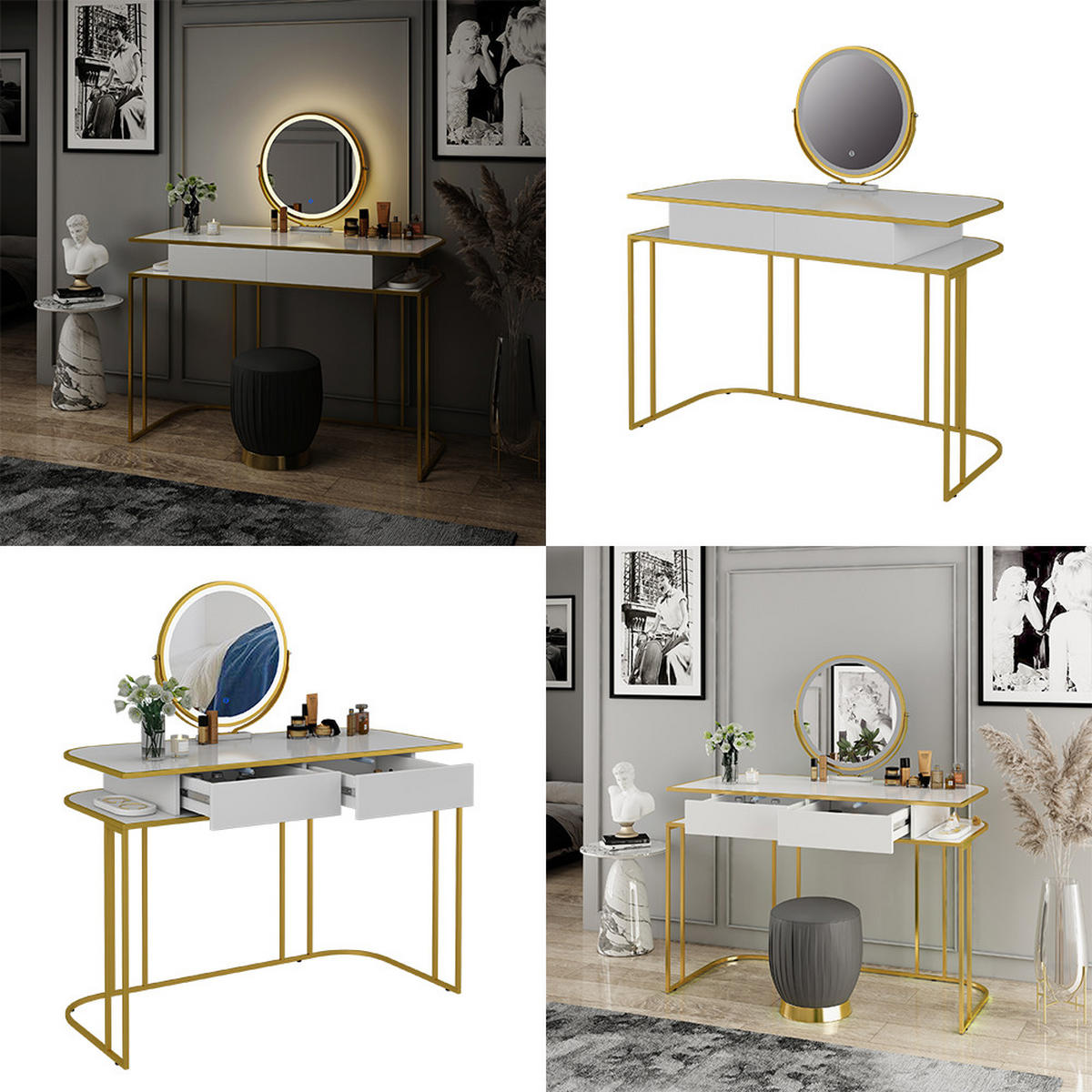 TOALETNÍ STOLEK Tiara Bílá/zlatá - bílá/zlatá, kompozitní dřevo (110/75.5/52cm) - Vicco