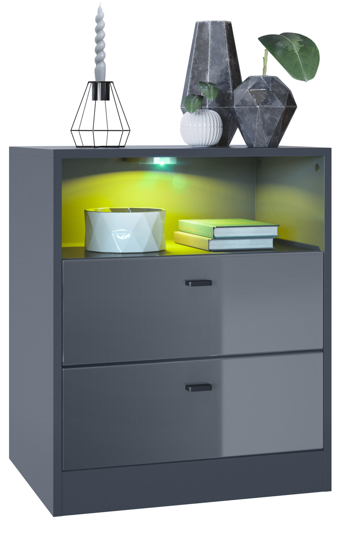 KOMMODE Pino Fronten in Grau Hochglanz - Grau, Holzwerkstoff (56/67.5/36cm) - Vladon