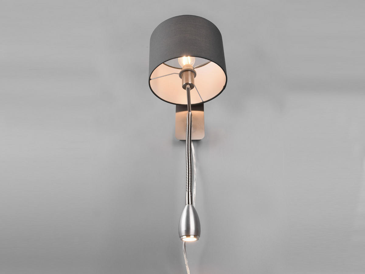 LED-WANDLAMPE Grau Höhe 23,5cm, mit Flexarm, Schalter, Kabel & Stecker - Grau, Textil (34/20/23cm) - meineWunschleuchte