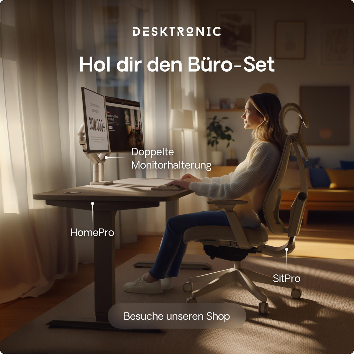 SCHREIBTISCH Elektrisch Höhenverstellbarer HomePro 120x60cm Grau/Grau mit Memory-Funktion, Anti-Kollisions Technologie - Grau, Holzwerkstoff (60/120/62cm) - Desktronic