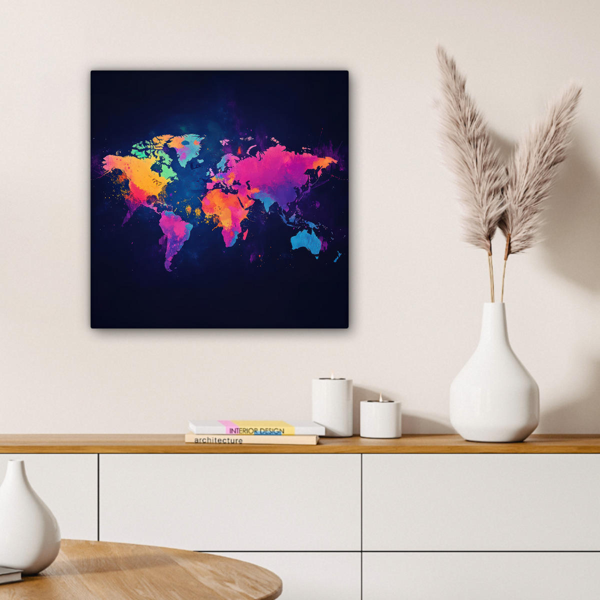 LEINWANDBILD Weltkarte - Bunt - Graffiti 50x50 cm - Multicolor, Textil (50/50cm) - MuchoWow