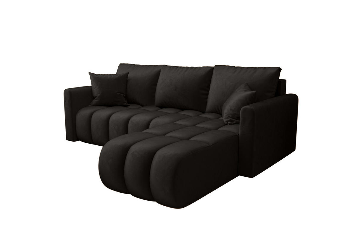ECKSOFA GARDA rechts schwarz Velours Monolith 97 - Schlaffunktion, Bettkasten - Schwarz, Textil (230/149cm) - Cornero