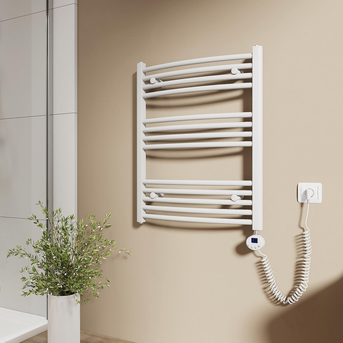HANDTUCHHEIZKÖRPER elektrisch gebogen Weiß 75/60/5,6 cm - Weiß, Metall (60/75/5.6cm) - EMKE