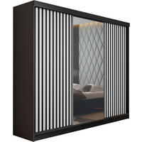 SCHIEBETÜRENSCHRANK MALANI - Schwarz und Weiß 200x205x59 cm - Schwarz/Weiß, Holzwerkstoff (200/205/59cm) - Kier Furniture