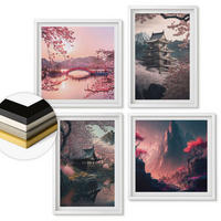 WANDBILDER 4er-Set - 50x50 cm & 40x60 cm Weißer Rahmen - Fantasielandschaften Japans - Weiß, Kunststoff (50/50cm) - ArtPrintCave