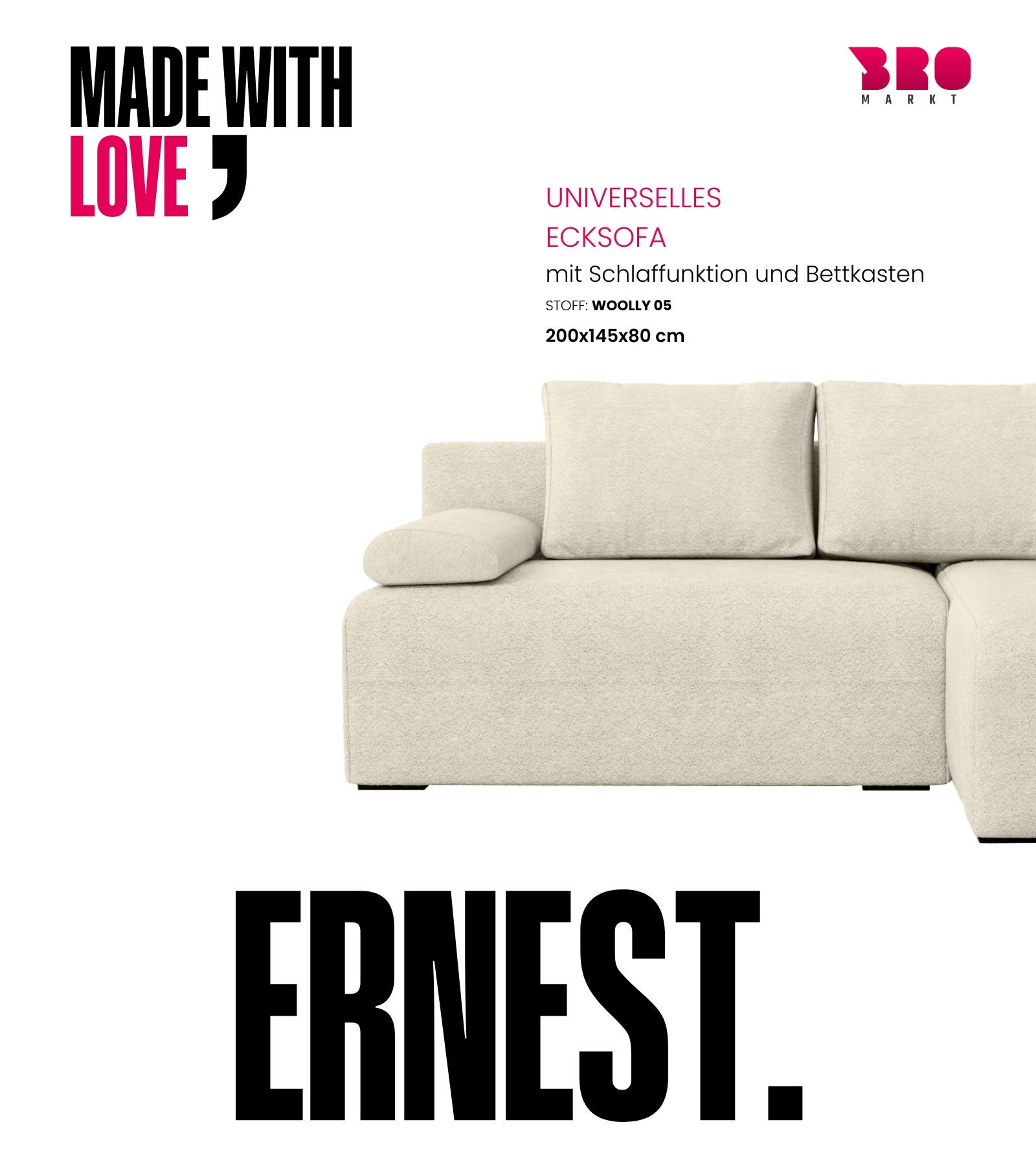 ECKSOFA Ernest mit Schlaffunktion Beige Bouclé - Beige, Textil (200/145cm) - Bromarkt