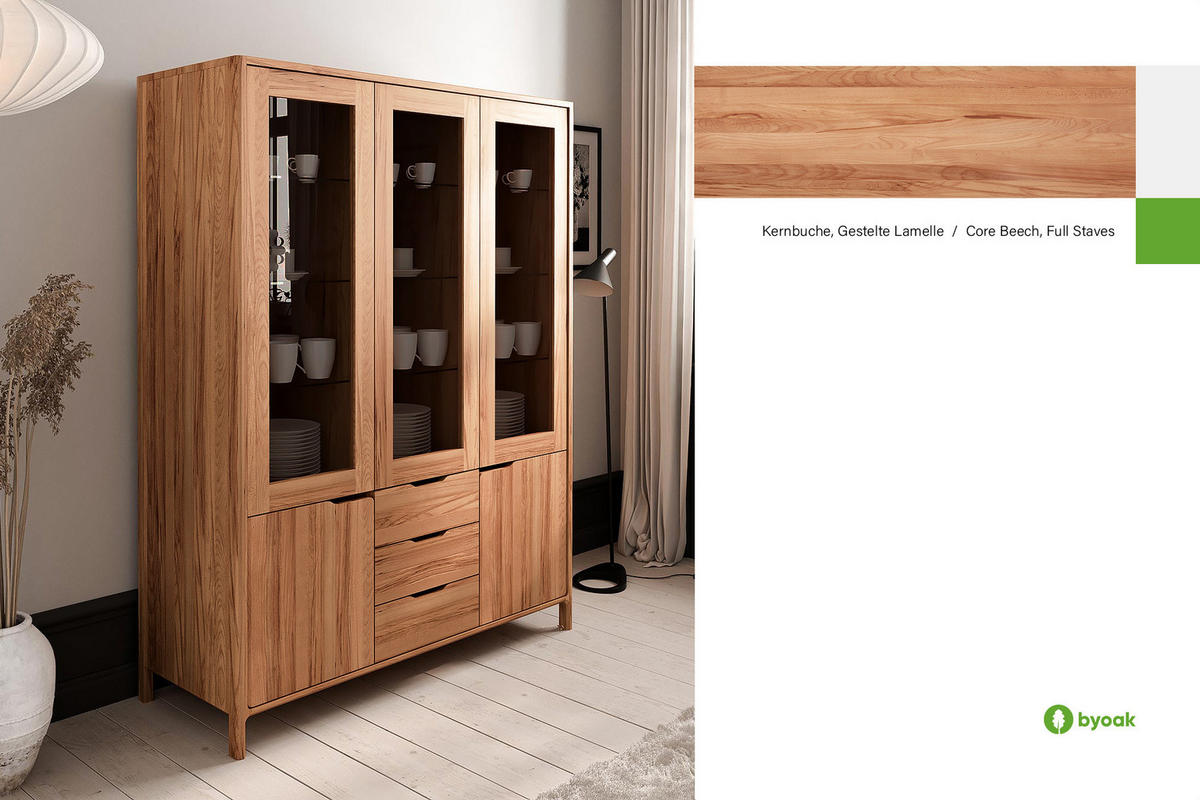 VITRINE PAUL Kernbuche - Kernbuche, Holz (140/188/40cm) - byoak