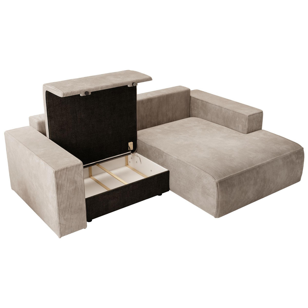 ECKSOFA Farese Mini mit Cordbezug Beige, rechts - Beige/Schwarz, Textil (167/240cm) - Selsey