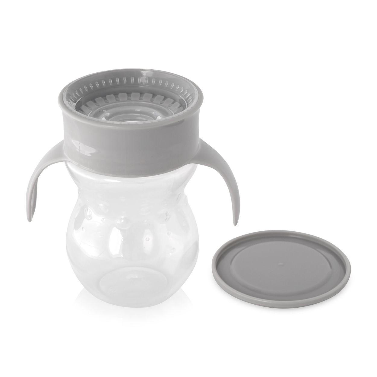 TRINKLERNBECHER 360 Grad 270 ml grau Kunststoff, auslaufsicher, skala, Deckel, Schutzdeckel, Haltegriffe - Grau, Kunststoff (12/12/12cm) - Baby Care
