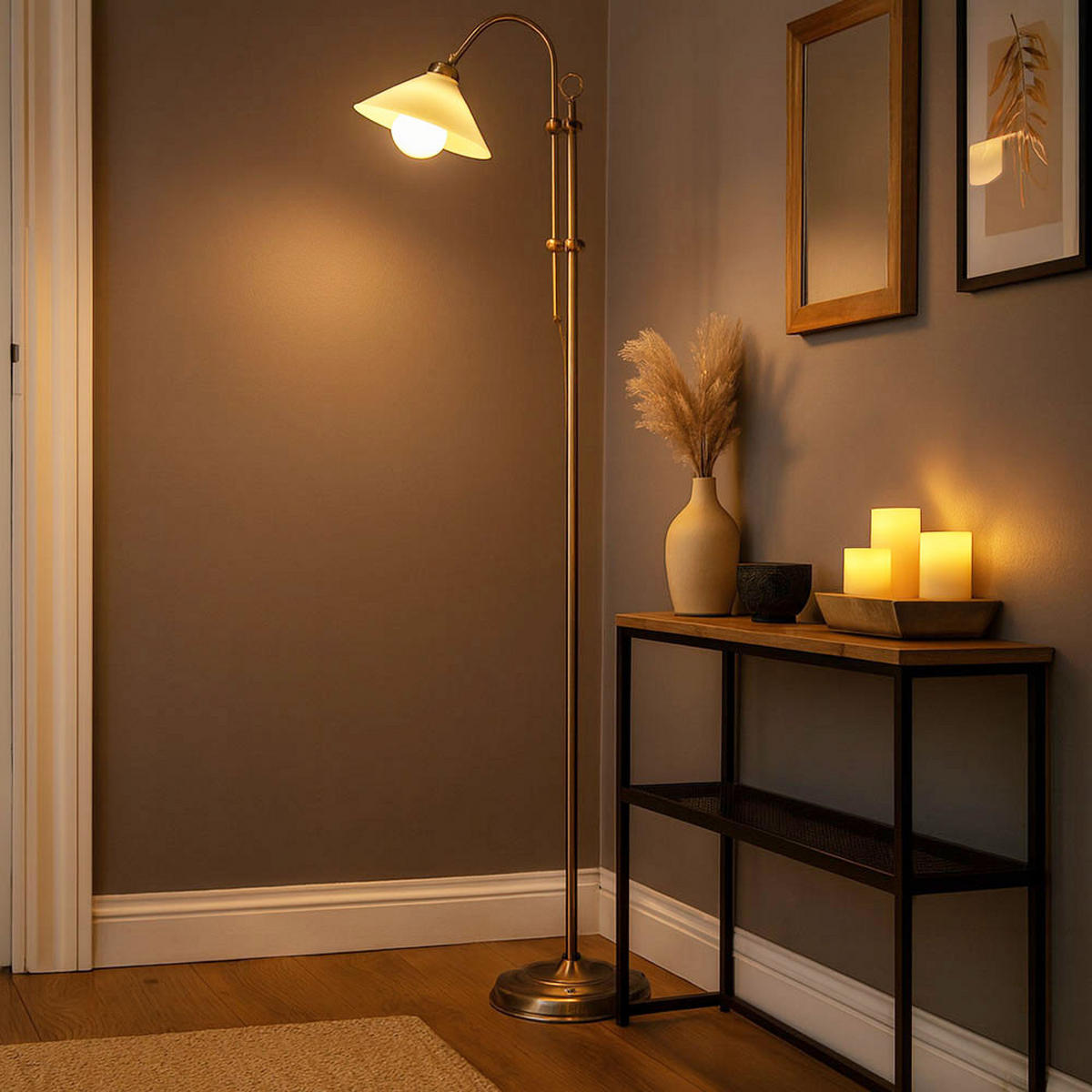 LED STEHLEUCHTE Altmessing Opal - Messingfarben, Glas (47/23/170cm) - Globo Lighting