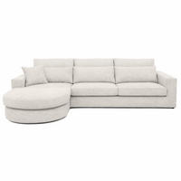 ECKSOFA Pablo ohne Schlaffunktion, mit abgerundeter Ottomane, links, Beige, Velourstoff - Weiß, Textil (319/196cm) - Beautysofa