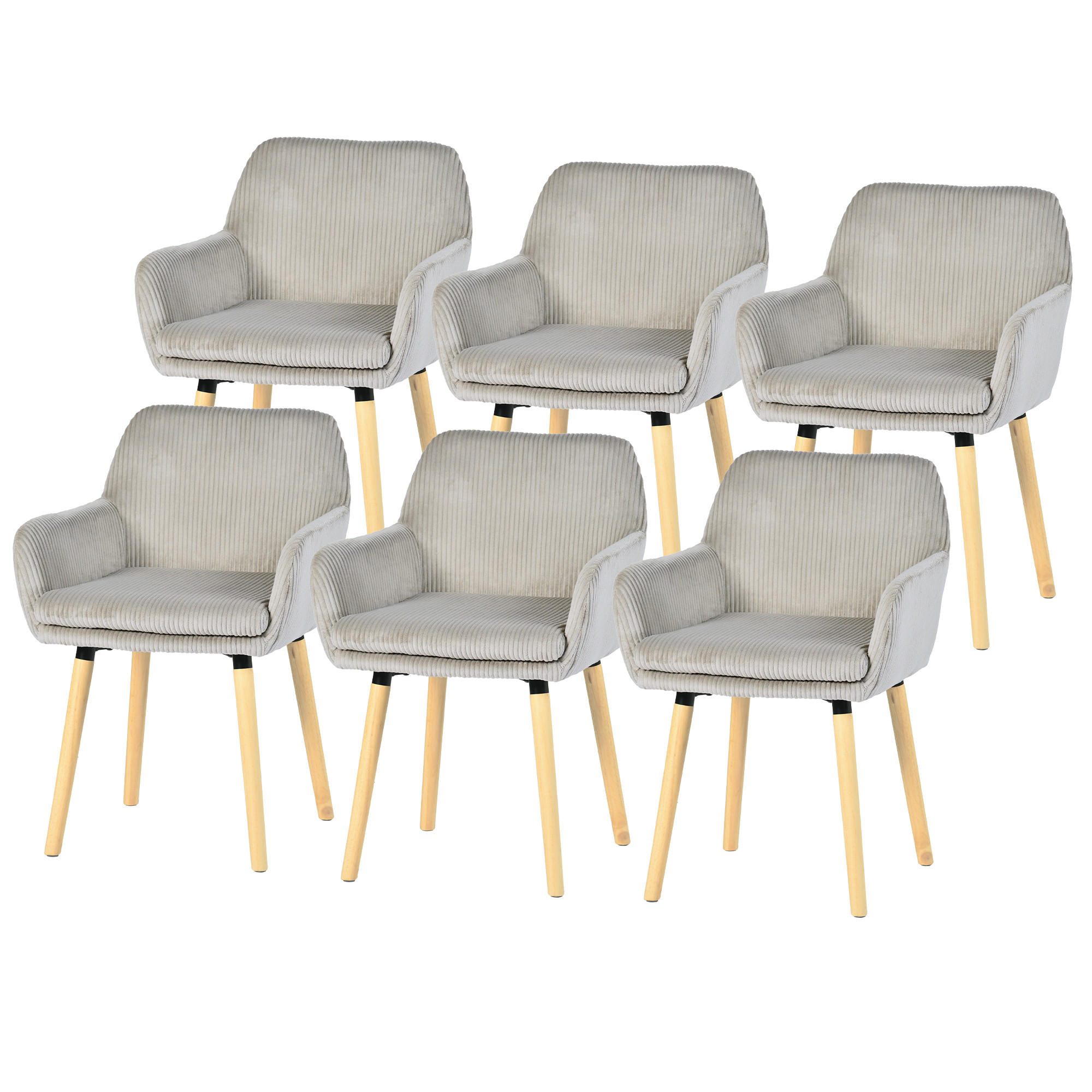 ESSZIMMERSTUHL 6er Set in Hellgrau mit Cord-Optik - Grau, Textil (54/77/53cm) - Meubles Cosy