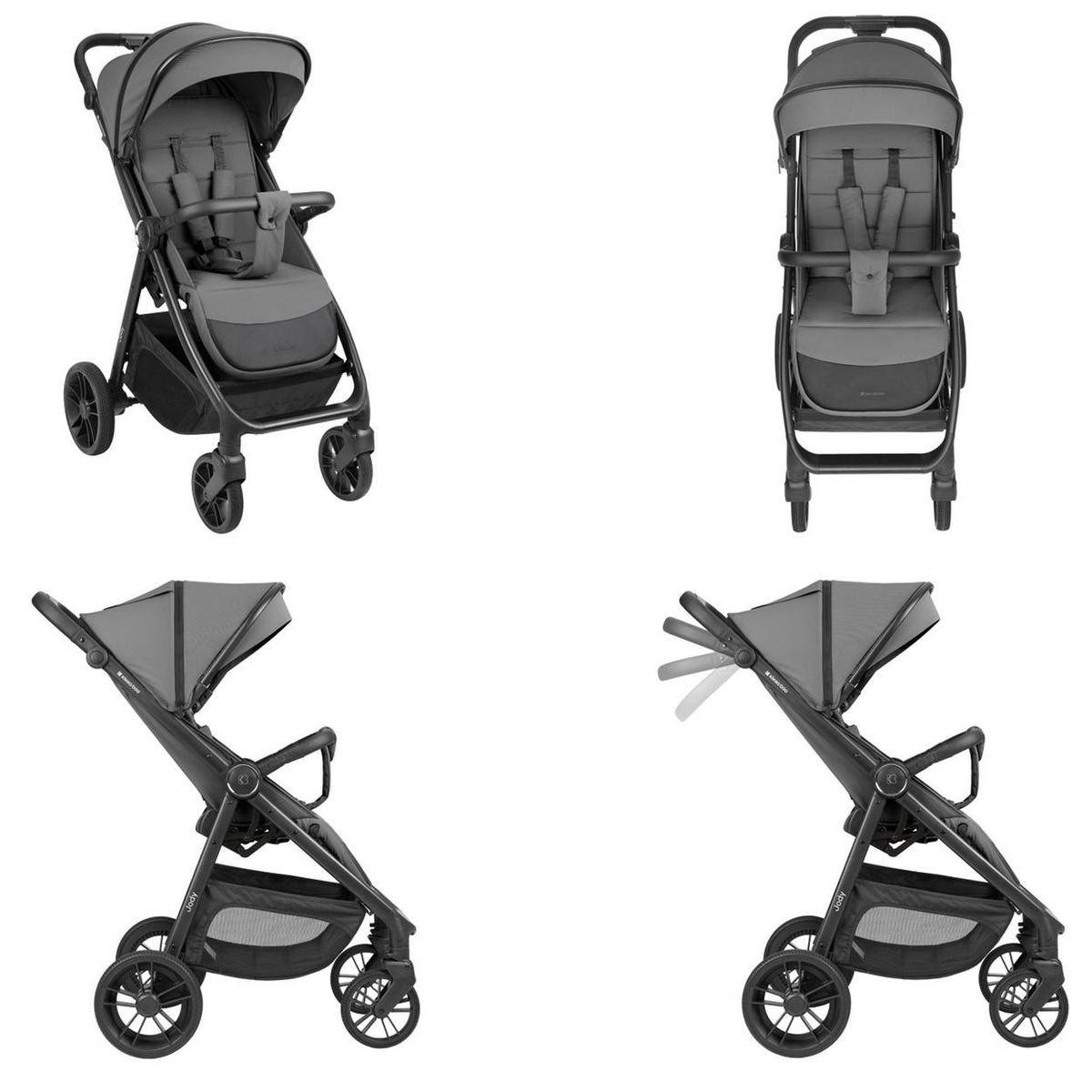BUGGY Jody grau PU-Räder, Federung, Hinterradbremse, kompakt faltbar, 5-Punkt-Gurt - Grau, Metall (89/54/105cm) - Kikka boo