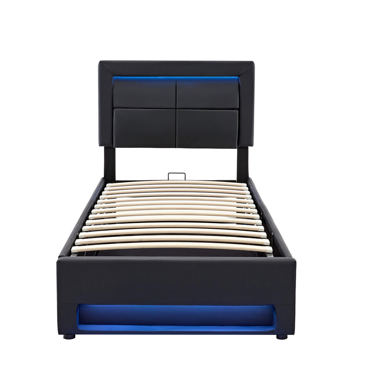 POLSTERBETT 90/200 cm Schwarz mit USB-Anschluss und LED-Beleuchtung - Schwarz, Kunststoff (90/200cm) - OKWISH