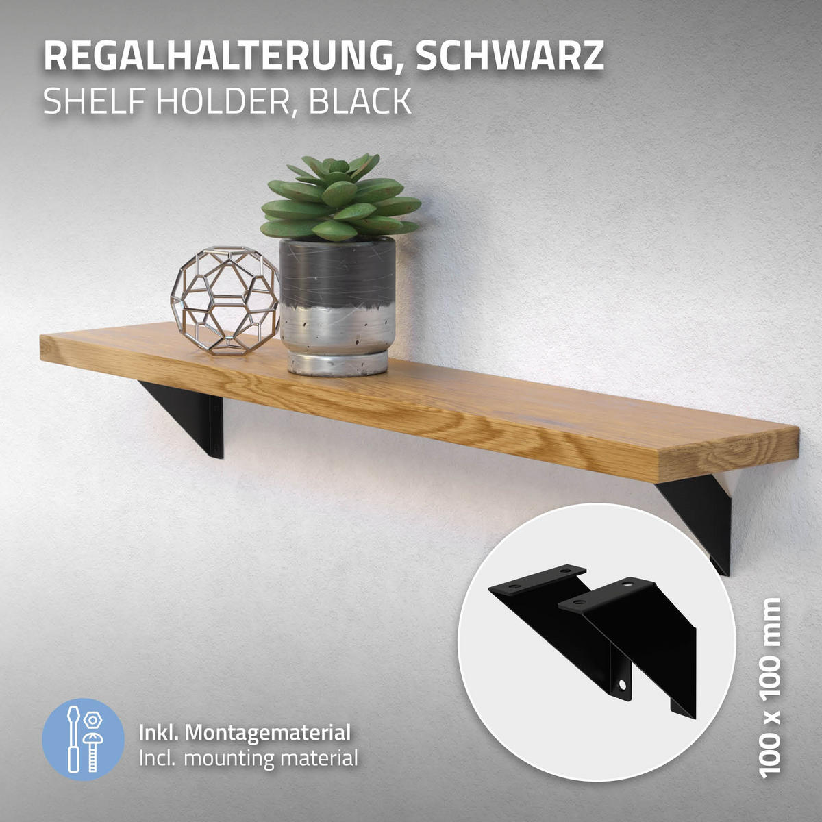 REGALHALTERUNG - Schwarz, Metall (10/3/10cm) - ML-DESIGN