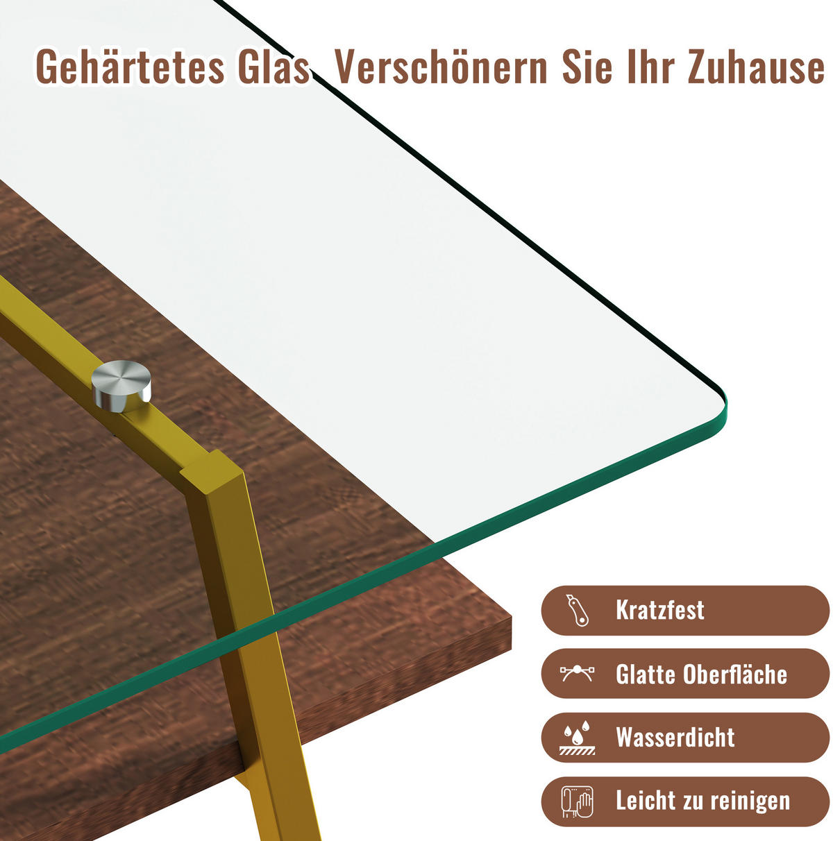 COUCHTISCH aus MDF 98x58x42 cm und gehärtetem Glas in Rosé und Gold mit Metallbeinen - Rosa, Holzwerkstoff (98/58/42.5cm) - IVMEU