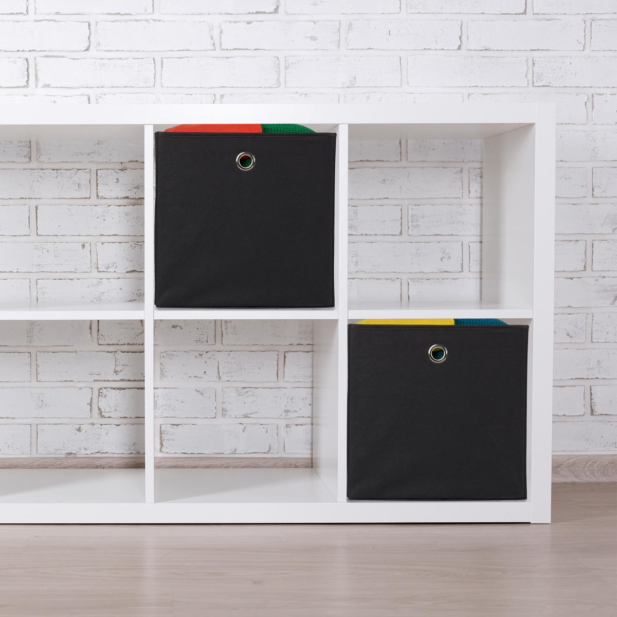 2XAUFBEWAHRUNGSBOX - Schwarz, Wellpappe/Textil (30/30/30cm) - Relaxdays