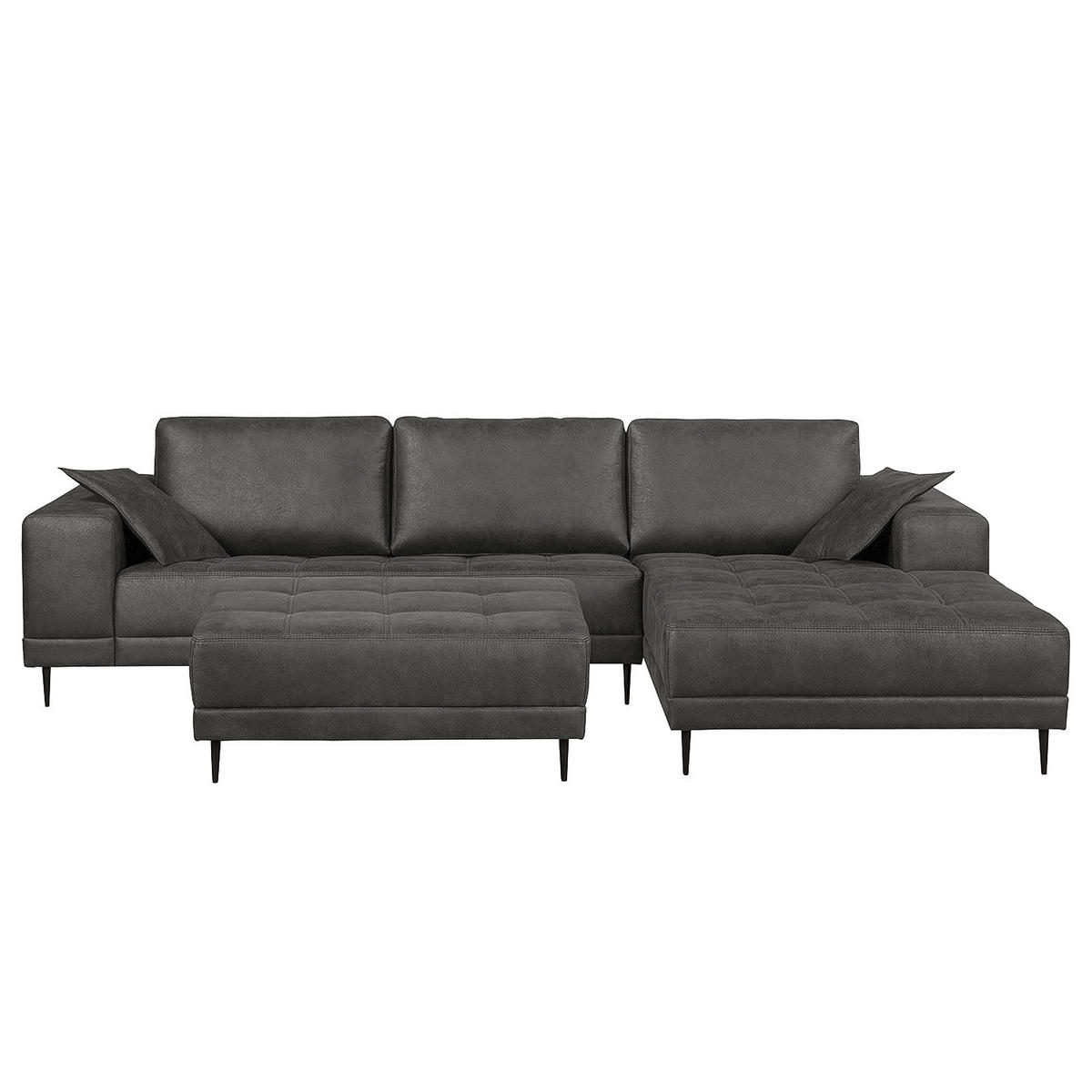 ECKSOFA mit Ottomane - Antiklederlook - Grau, Textil (282/167cm) - home24