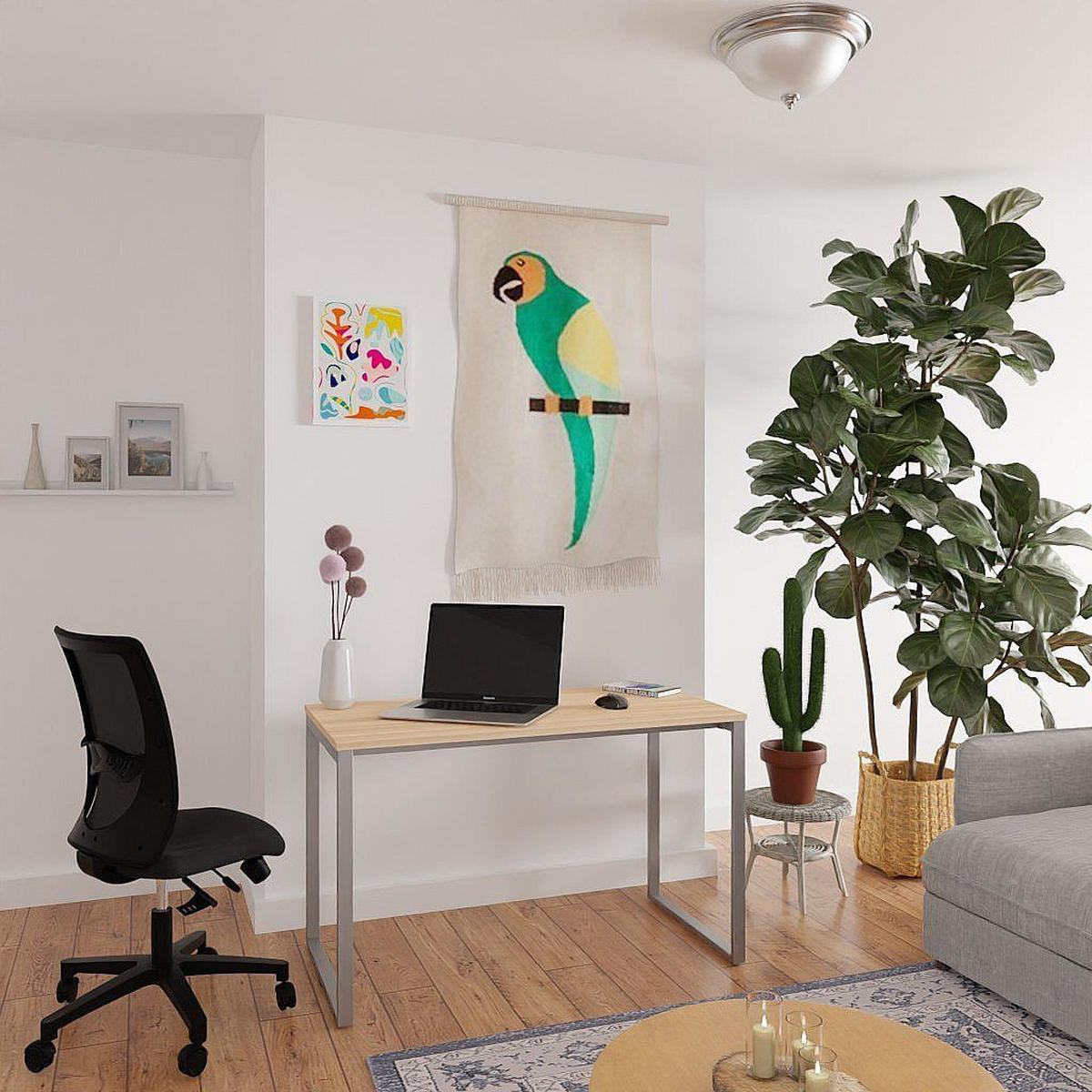 SCHREIBTISCH Fulda 110x60 cm – Eiche Weiß mit Metallic Gestell - Weiß, Holzwerkstoff/Metall (60/110/74cm) - Letti Moderni