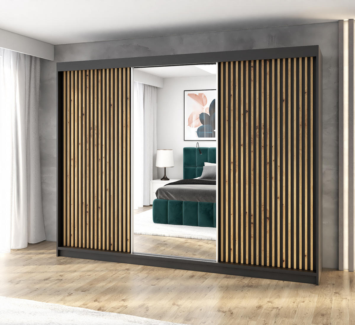 SCHWEBETÜRENSCHRANK 200 CM FARA Farbe: Schwarz - Schwarz, Holzwerkstoff (200/215/59.5cm) - A&J MöbelLand